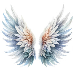 Fototapeta premium Watercolor illustration of holographic angel feather feather wings on white background