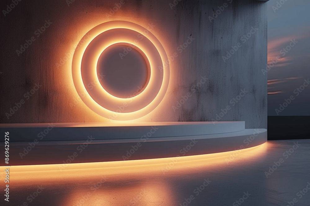 Poster futuristic 3d geometric background with glowing circular shape for minimalist product presentation s