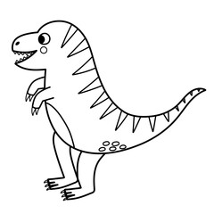 Cute black and white tyrannosaurus rex in cartoon style isolated element. Funny dinosaur t-rex of jurassic period for kids design. Prehistorical dino clipart in outline. Vector illustration 