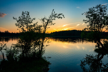 osterseen, fohnsee, sunset, lake, water, sky, landscape, nature, sunrise, tree, reflection, river, sun, evening, trees, clouds, orange, beautiful, cloud, pond