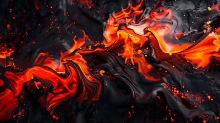 Fiery red and orange splashes on a molten lava-like background.