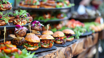 A showcase of plant-based culinary creations at a food festival, highlighting vegan cuisine