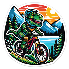 dinosaur riding a bike with mountain
