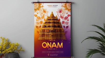 Gradient vertical poster template for onam festival