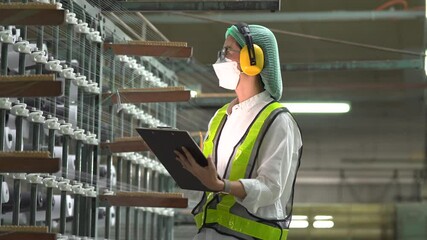 Professional engineer women, worker, mechanical, maintenance, engineering women training. Engineer woman worker work design program machine in Textile factory. industry.
