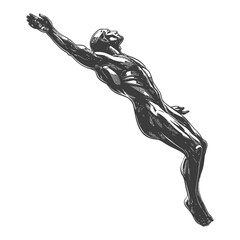 flying man with engraving style black color only