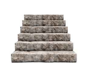 Ancient Mayan pyramid with detailed stone steps, isolated on white.