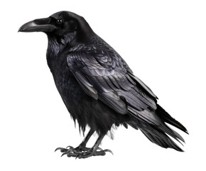 Fototapeta premium Black raven with detailed feathers, isolated on white.
