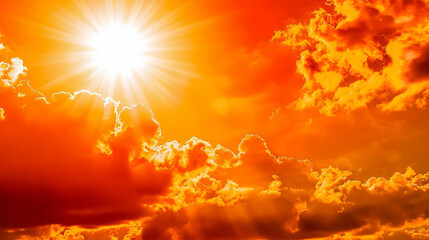 Heat stroke - Concept for climate change, heat wave or global warming, orange sky with clouds and bright sun