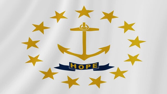 Rhode Island State Waving Flag. Realistic Flag Animation. Seamless Loop Background.