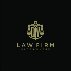 QV initial monogram logo for lawfirm with scale vector design