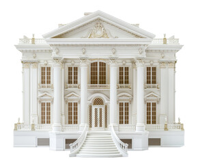 Fototapeta premium Miniature white house with detailed features, isolated on white.