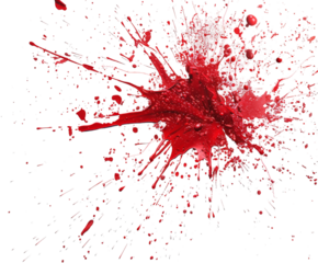 Red blood stain with splatters, isolated on white.