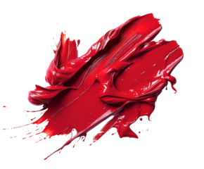 Red blood splatter with streaks, isolated on white.