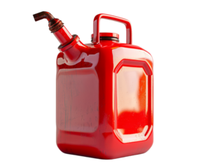 Red gasoline canister with handle, isolated on white.