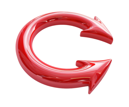 Red curved arrow pointing upwards, isolated on white.