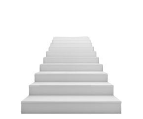 White staircase with evenly spaced steps, isolated on white.