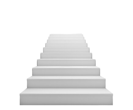 White staircase with evenly spaced steps, isolated on white.