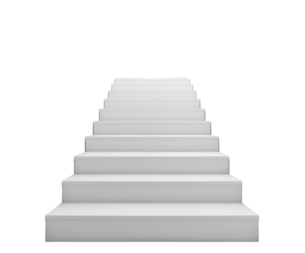 White staircase with evenly spaced steps, isolated on white.