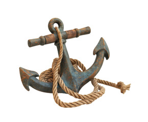 Vintage anchor with rope on white background..