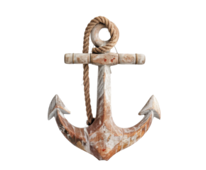 Vintage anchor with rope on white background..