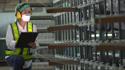 Professional engineer women, worker, mechanical, maintenance, engineering women training. Engineer woman worker work design program machine in Textile factory. industry.
