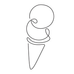 ice cream cone in line art style, one line drawing,black silhouette vector illustration isolated on white background, design element for logo, poster, bannner, decoration,card