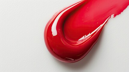 Close-up of a bright, glossy lipstick drop on a pristine white background