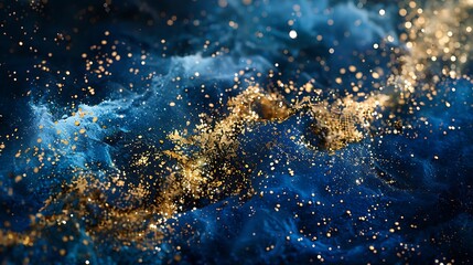 Glittering gold and silver splashes against a royal blue velvet background.