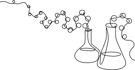Chemistry retorts equipment with molecules concept.