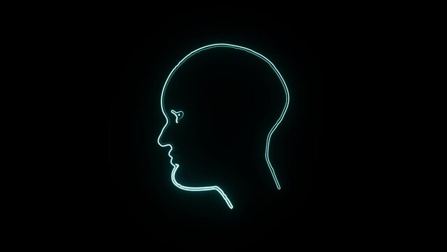 Human head with question marks .neon animation 4k black backgroun