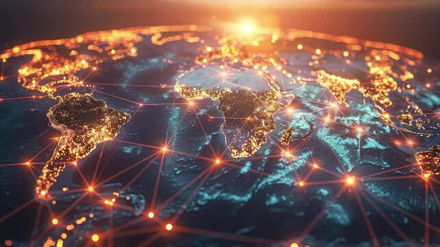 Abstract lines and dots forming a global network