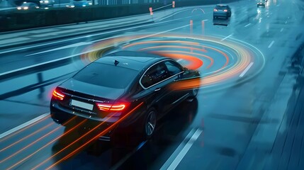 Fototapeta premium Radar-Powered Emergency Braking System in Action for Safer Automotive Transportation
