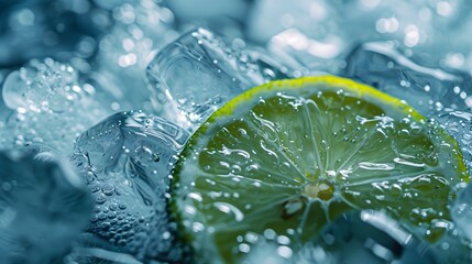 mojito concept, ice, water, mint and lime.