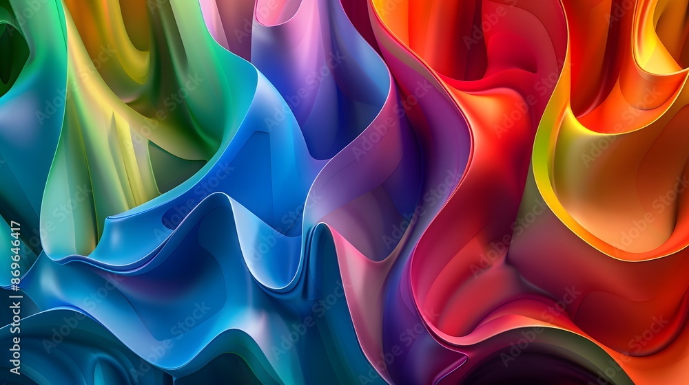 Poster a vibrant and fluid abstract design with colorful waves and smooth curves, creating an energetic and