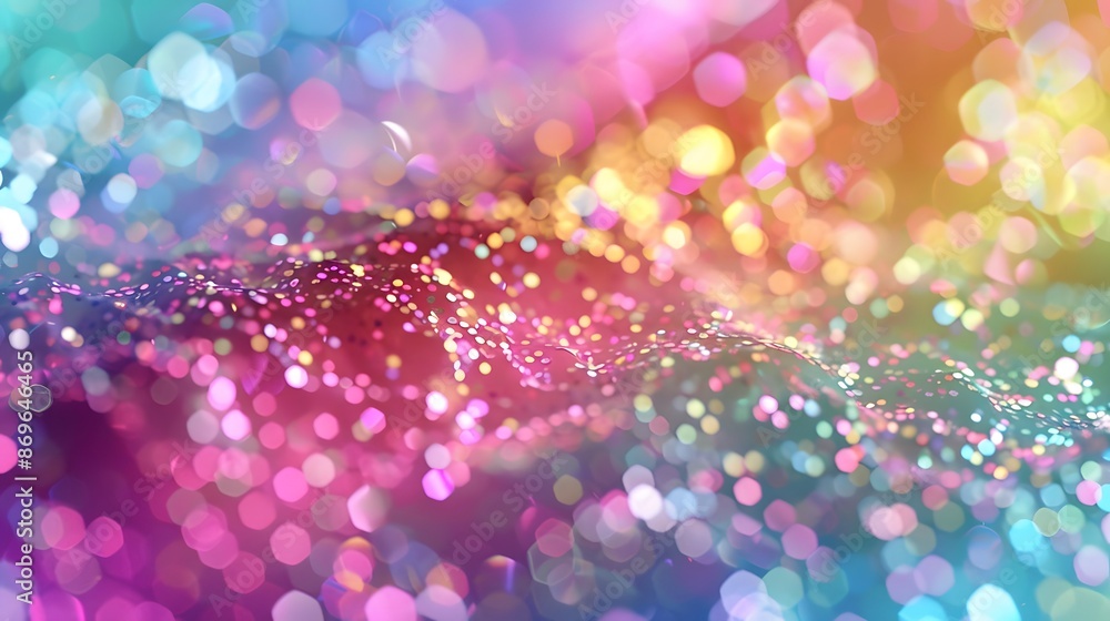 Poster a vibrant close-up of glittering rainbow scales, featuring a shimmering bokeh effect that enhances t