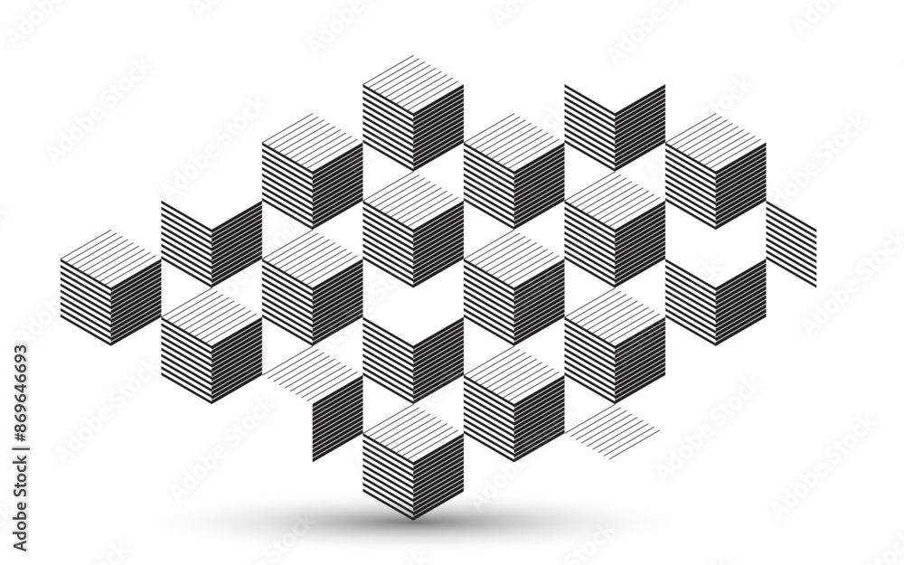 Poster isometric 3d cubes vector abstract background, geometric abstraction art modern architecture city bu