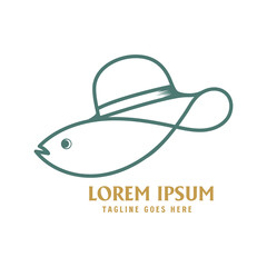 Simple Minimalist Woman Girl Lady Hat Fish Line Outline Style Vector