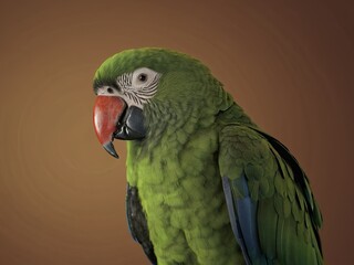 Fototapeta premium Close-up of a green macaw with a vibrant red beak