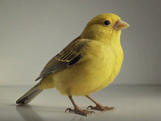 Yellow canary bird standing on a flat surface