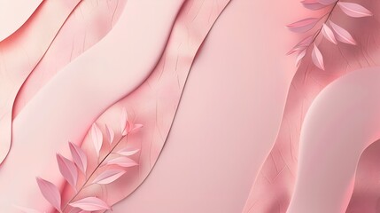 pink minimalistic background with plants and flowers