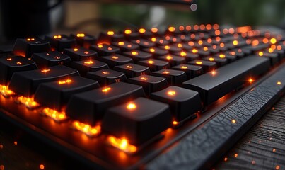 Glowing Computer Keyboard Close Up