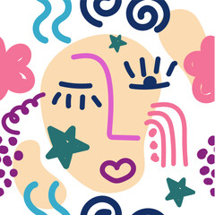 seamless abstract colorful pattern with blue, red, green different shapes. vector texture art