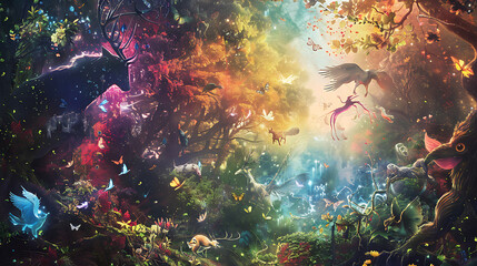 Fototapeta premium Fantasy Realm: Enchanted Creatures