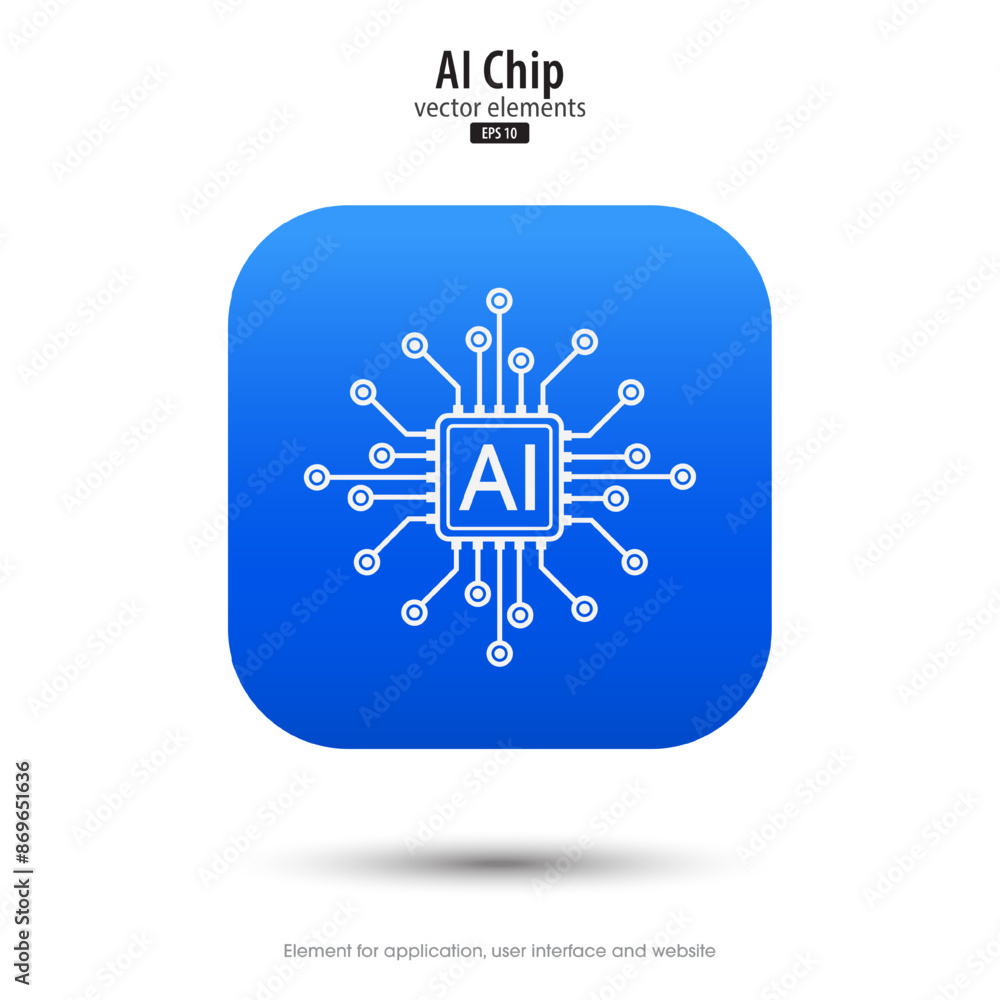 Poster AI Chipset icon. 3d button minimal modern design style for Apps, Websites, Interfaces, and mobile apps. AI enters by command prompt to generate ideas. UI, UX design, Vector illustration.