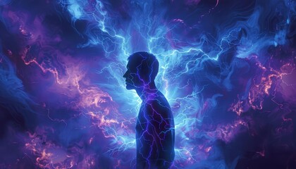 Electric aura around a human silhouette, energy flowing through veins, SciFi, Digital Painting, Dynamic , high resolution DSLR