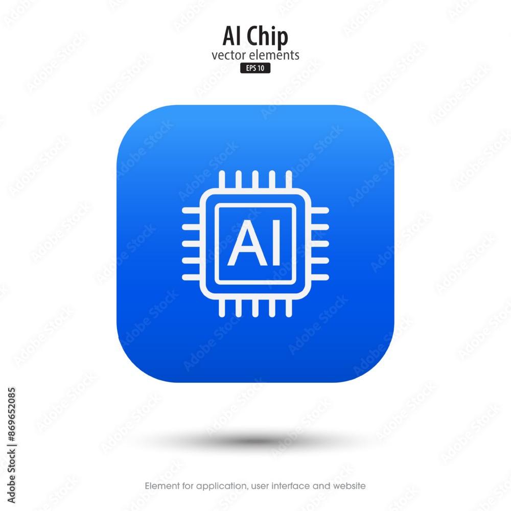 Poster AI Chipset icon. 3d button minimal modern design style for Apps, Websites, Interfaces, and mobile apps. AI enters by command prompt to generate ideas. UI, UX design, Vector illustration.