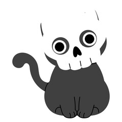 happy black cat wearing skull illustration 