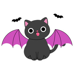 happy black cat with purple bat wing illustration 
