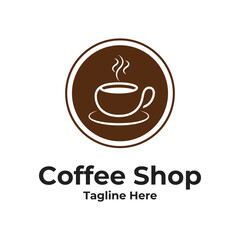 cup of coffee shop logo design concept idea with label circle